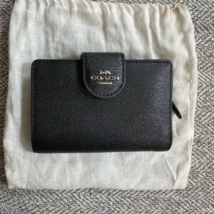 Coach Black Textured Leather Compact Wallet
